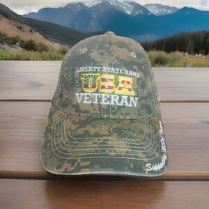 Liberty State Bank Digital Camo USA Veteran POW MIA Adjustable Hat Cap Military
